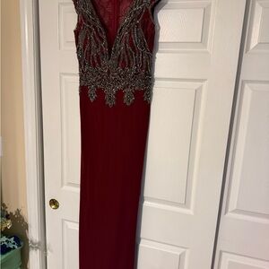 Rina diMontella Burgundy Dress with Metallic Accents